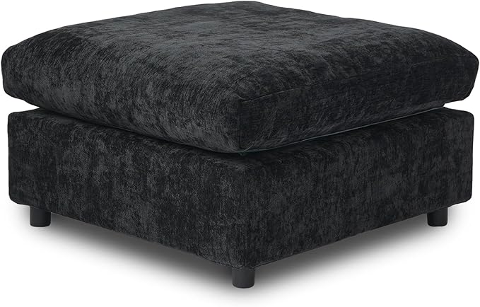 JACH Modern Ottoman Seater for Living Room, Cushion Covers Removable, Minimalist Footstool, Breathable Ottomans for Living Room, Apartment (Black)