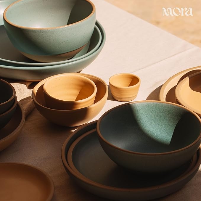 MORA Mega and Giant Bowls Set of 2, 5.5 and 3.5 Qt Ceramic Pottery Mixing Bowls - Microwave and Dishwasher Safe - Merrigold & Iris