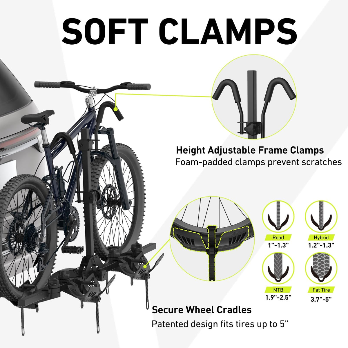 Vibrelli Hitch Bike Rack - 2 Ebike Rack - Fits Fat Tire, Mountain Bike, Electric Bikes, Road - 65lbs per Bike - Patented Anti-Wobble - Cars & SUV - Tilting Folding Platform Car Racks, 2-Inch Receiver