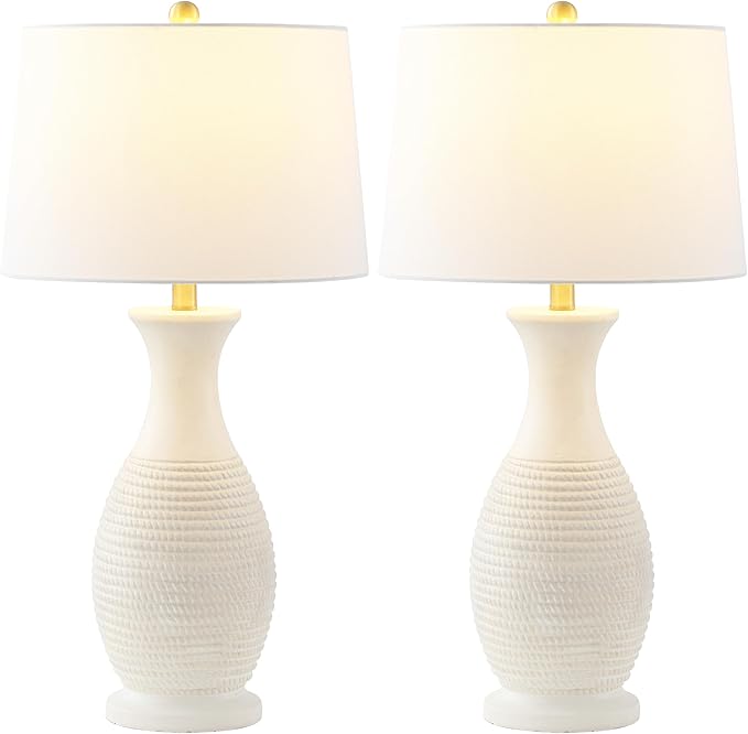 SAFAVIEH Lighting Collection Bentlee Bone & White 30-inch Table Lamp Set of 2 (LED Bulbs Included)