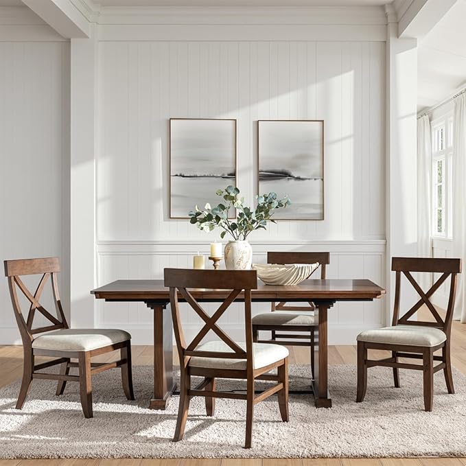 Wood Dining Chairs Set of 4, Modern Farmhouse Kitchen Dining Room Chair, Upholstered Dinner Chair with Back Wood Legs for Restaura, Cofe and Hotel Walnut