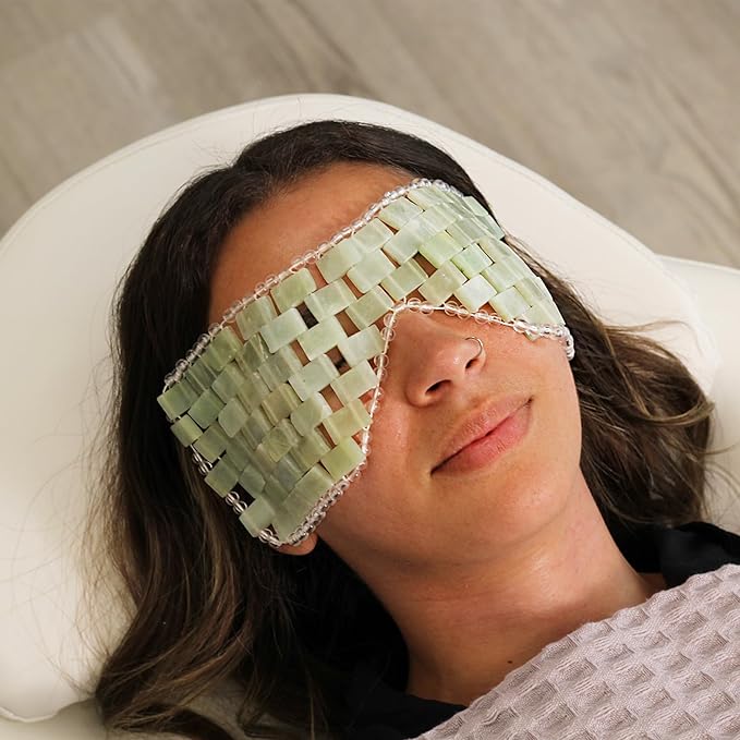 Alana Mitchell Jade Eye Mask – Weighted Eye Mask to Eliminate Wrinkles, Puffiness, & Irritation – Headache and Migraine Relief Mask - 100% Real Jade Stone Beads for Hot & Cold Anti Aging Therapy
