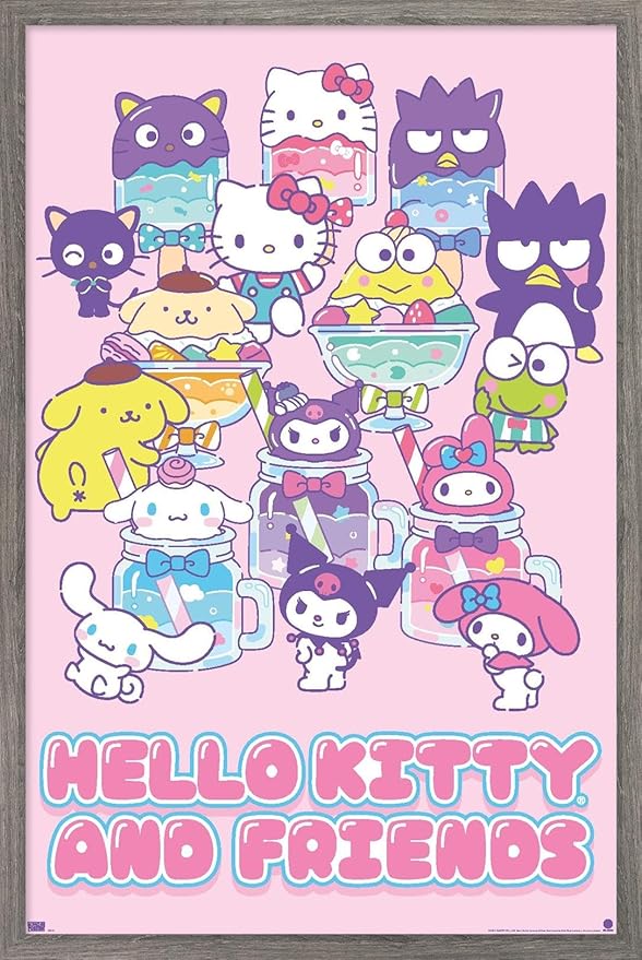 Trends International Hello Kitty and Friends: 24 Summer Fresh - Group Wall Poster, 34L x 22.4W, Barnwood Framed Version