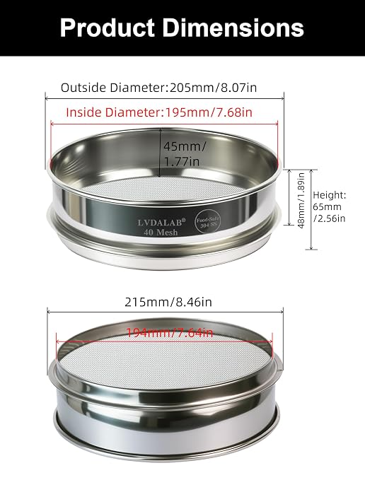 All 304 Stainless Steel 40 Mesh Test Sieve, 8 Inch/20cm Diameter, Lab Sifter &