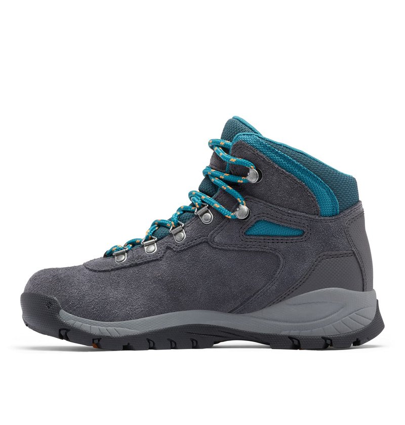 Columbia Womens Newton Ridge Plus Waterproof Amped, Shark/River Blue, 9 Wide