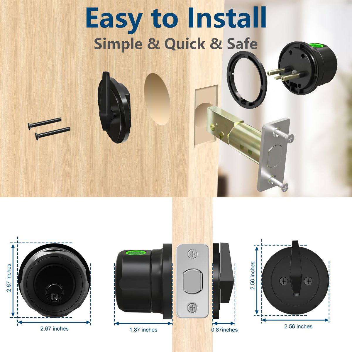 GeekTale Smart Deadbolt, Fingerprint Deadbolt Lock, Fingerprint Door Knob with Lock, Keyless Deadbolt, Keyless Entry Door Lock with App, for Front Door, Garage, Easy Installation