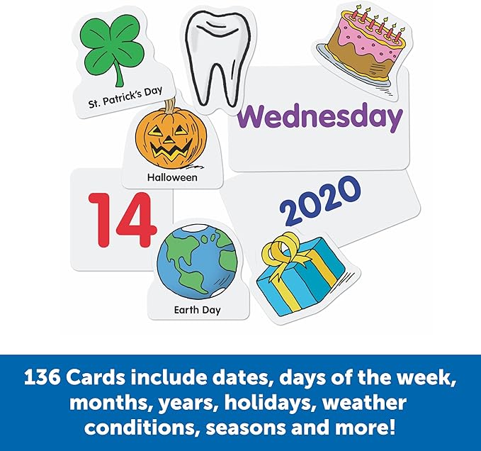 Learning Resources Calendar & Weather Pocket Chart - Classroom Must Haves, Teacher Supplies, Back To School, Daily Routine For Kids, Kindergarten and Homeschool Essentials, Vocabulary Flash Cards