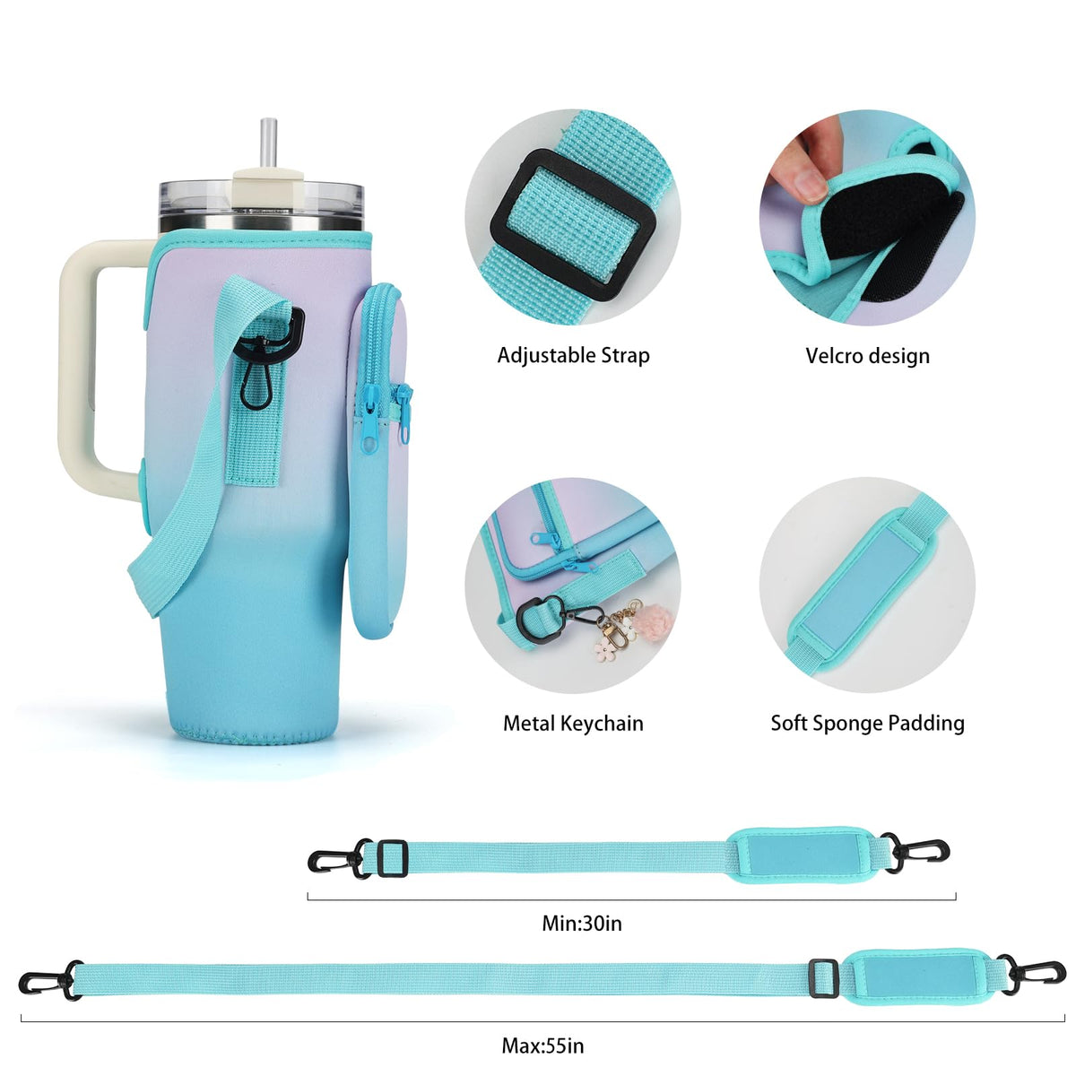 GOEWY Water Bottle Carrier Bag for Stanley 40oz Tumbler with Phone Pocket Water Bottle Holder with Strap Neoprene Water Bottle Pouch for Stanley Cup Accessories