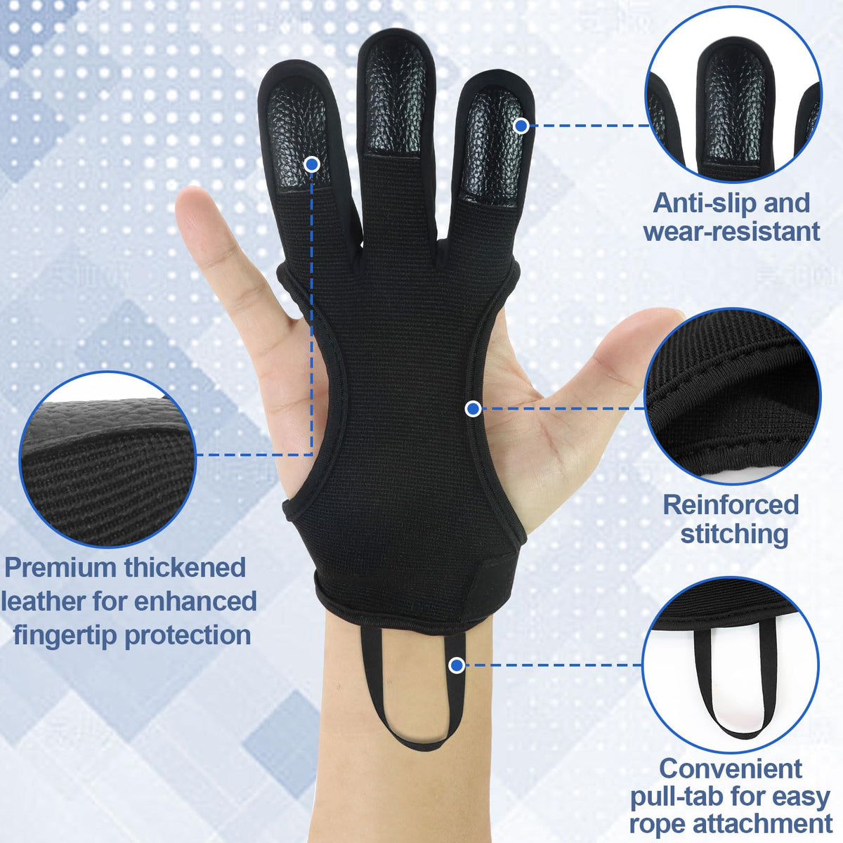 lenpestia Archery Gloves Archery Protective Gloves Three Finger Leather Protective Gloves Comfortable Guard for Youth Adult Beginner (Black, Large)