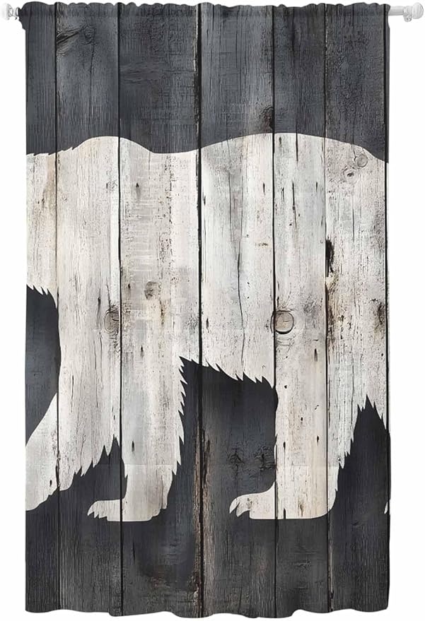 Sheer Curtains 84 Inches Long, Rustic Counrty Vintage Wood Grain Privacy Voile