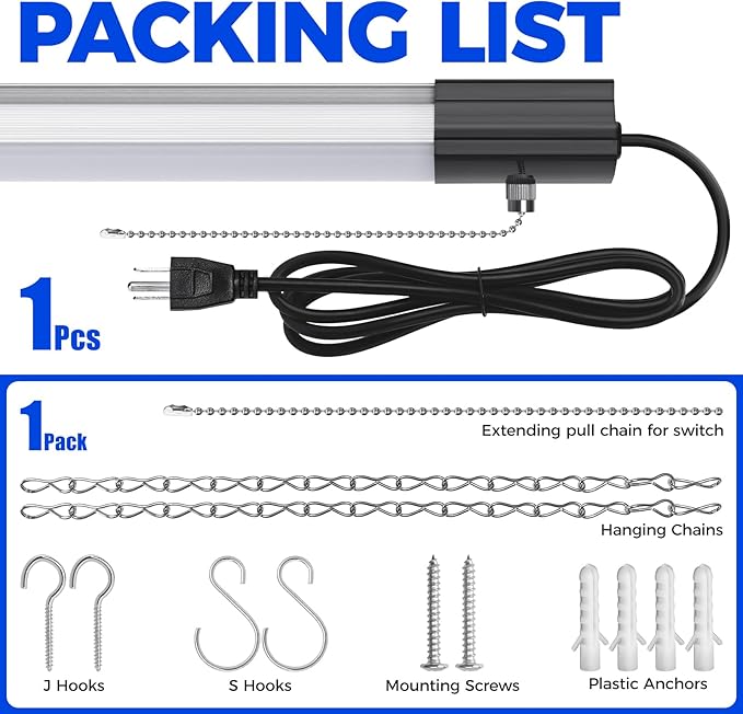 Barrina BS84 LED Shop Light for Garage, 10000LM, 84W, 4FT, 6500K Linkable Light Fixture for Workshop, Basement, Hanging or Flush Mount, Heat Dissipation with Pull Chain Switch, ETL,1 Pack
