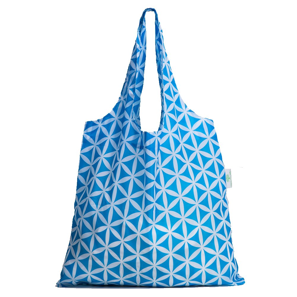 HOLYLUCK Reusable Grocery Bags,Heavy Duty Foldable Shopping Tote Bag (Standard, 3 Blue Geometric Flowers)
