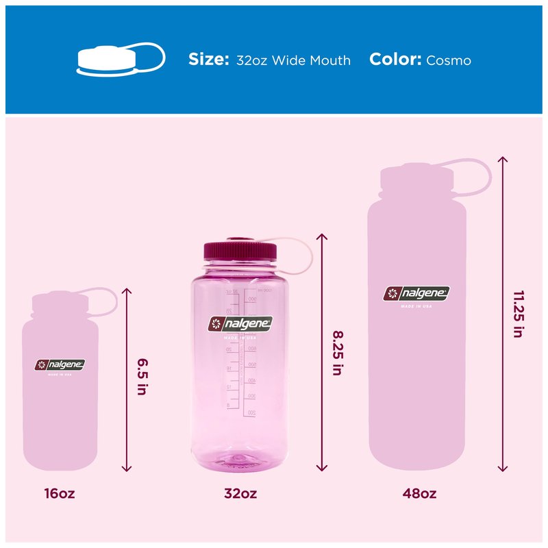 Nalgene 32 oz Wide Mouth Water Bottle | BPA-Free, Durable & Leak Proof, Lightweight Bottle for Hiking & Gym, Work & Travel, Cosmo