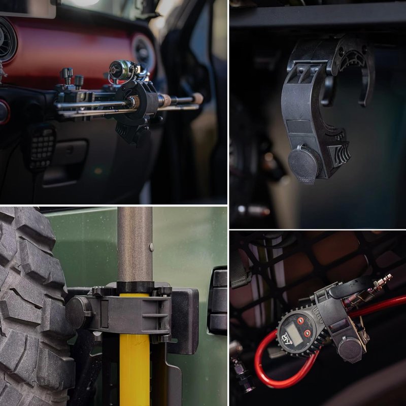 Shovel Holder Rubber Grip Mount Kit with lock Fits 0.79"-1.79" Diameter Tools Handles Quick-Release for Off-road Vehicle Roof Rack Molle Panels SUV Trucks UTV ATV M6 Nut