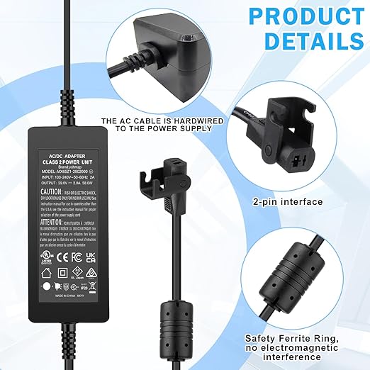 Universal Recliner Power Supply - AC/DC Switching Adapter, 2-Pin 29V 2A Compatible for Sofa or Lift Chair