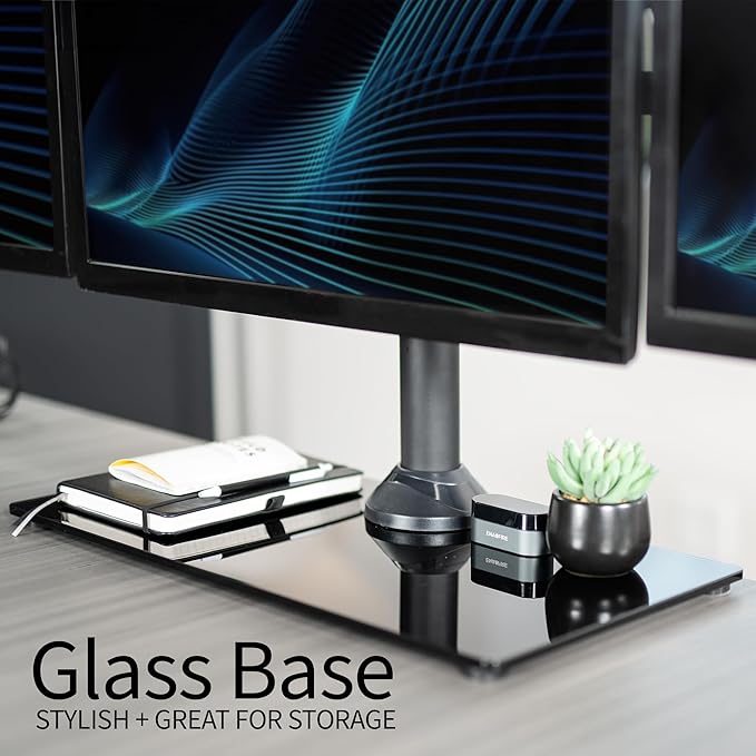 VIVO Black Steel Quad Freestanding LED LCD Computer Monitor, Heavy Duty 3 plus 1 Fully Adjustable Stand with Base, Holds 4 Screens up to 24 inches, STAND-V004TG