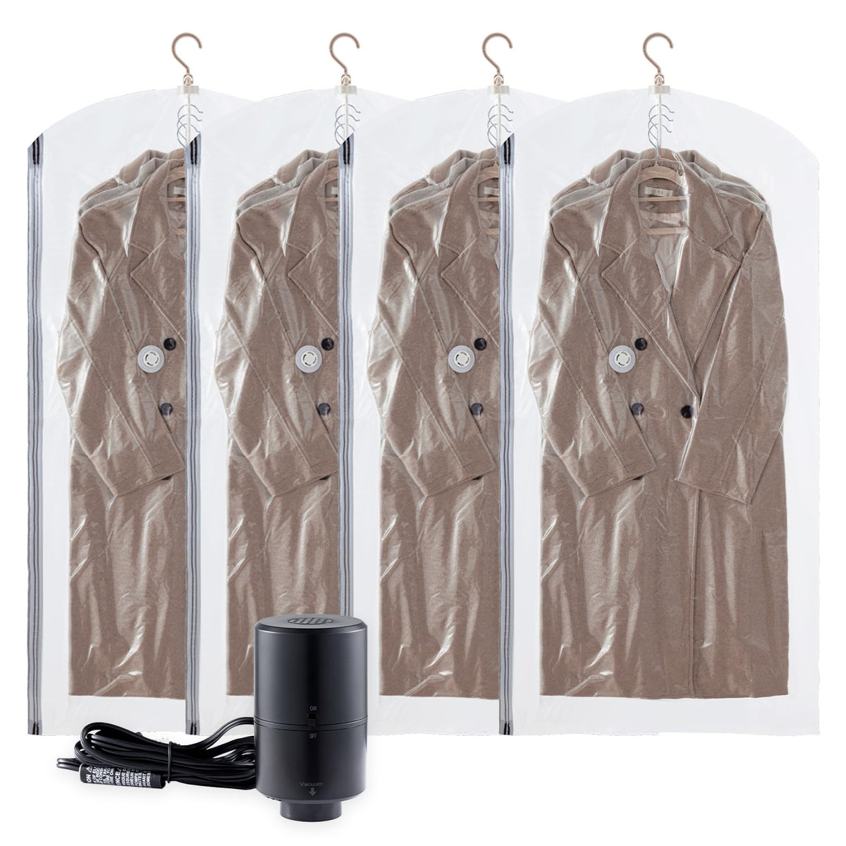 TAILI Hanging Vacuum Sealer Storage Space Saver Bags for Clothes, Suits, Coats or Jackets, 4 Pack Jumbo 53x27.6 Inches, Clear