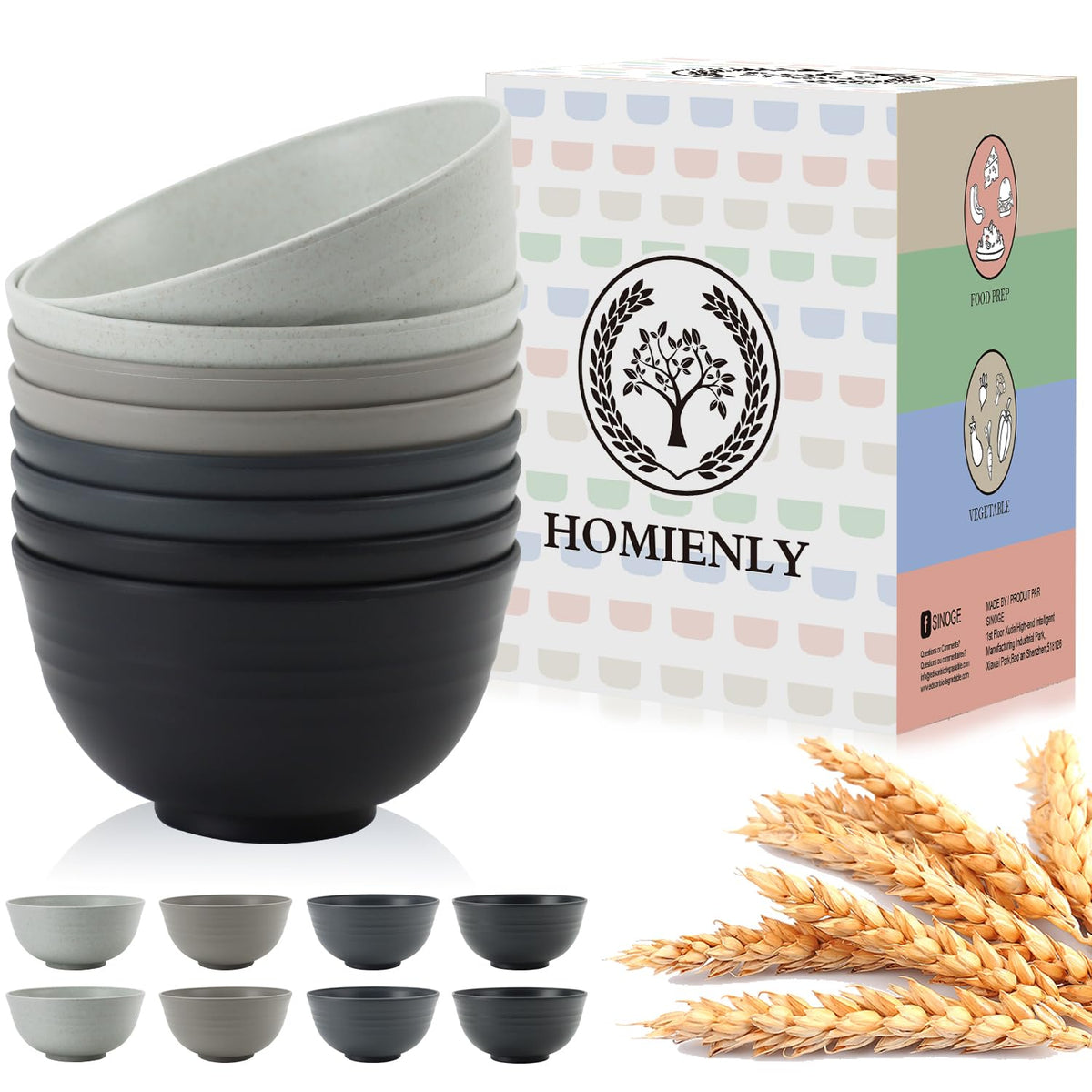 Homienly Soup Bowls, Cereal Bowl, Premium Wheat Straw Bowls Set of 8, Unbreakable Plastic Bowls Microwave Safe, Dishwasher Safe Serving Bowl for Kitchen, Breakfast, Dinner, Salad, Poke (Blue, 26 OZ)