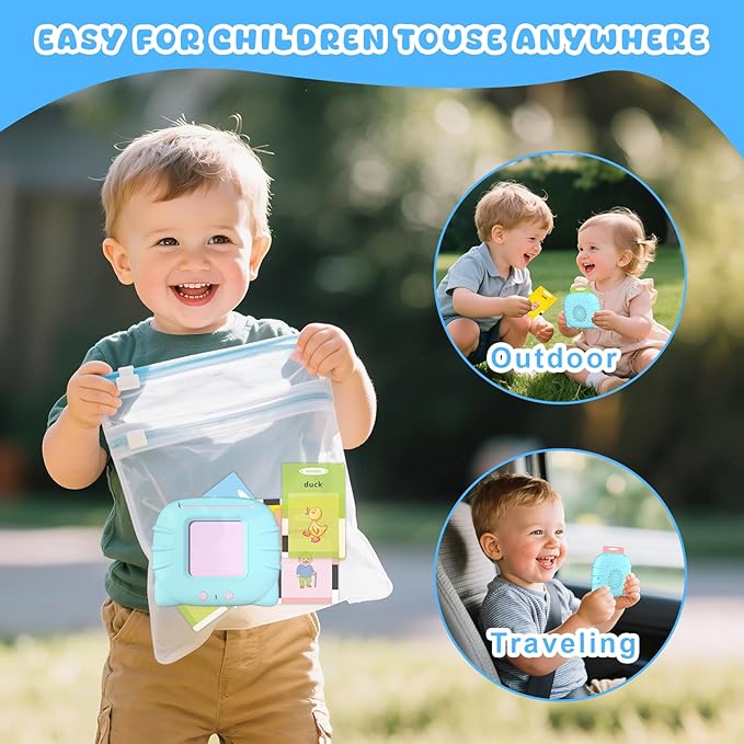Toddler Talking Flash Cards for 1 2 3 4 5 Year Old Boys and Girls - Language Sensory Learning Device with 224 Sight Words - Montessori,Pocket Speech Therapy,Autism Toys,Christmas Birthday Gift - Blue