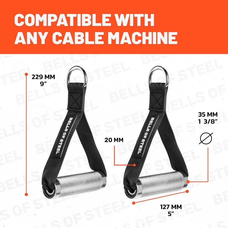 Bells of Steel Aluminum Cable Handles Updated Slimmer Strap, Smooth-Bearing Rotation, Light Knurling Grip, Rust-Resistant, Sold in Pairs