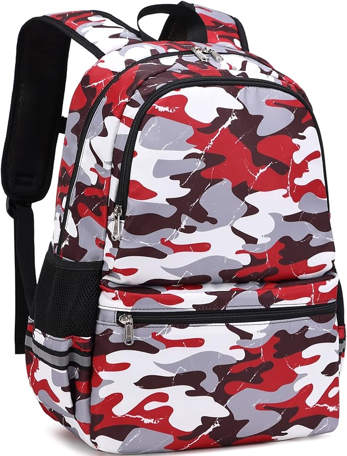 DSIUE Backpacks for Boys School Bags for Kids Elementary Bookbag and Lunch Box Set Camo Red