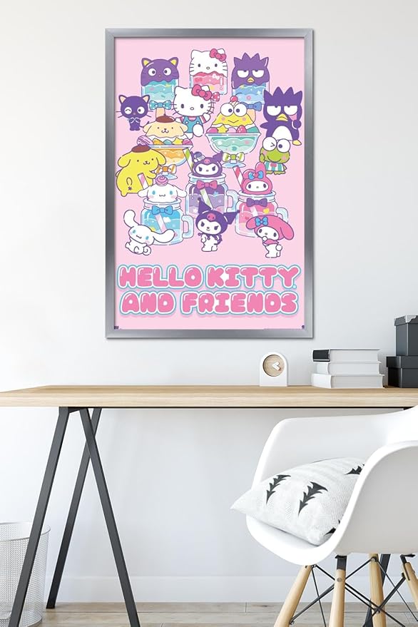 Trends International Hello Kitty and Friends: 24 Summer Fresh - Group Wall Poster, 34L x 22.4W, Silver Framed Version