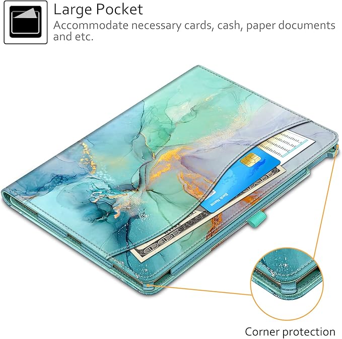 Fintie Multi-Angle Case, 2017/2015 iPad Pro 12.9 inch (Old Model) 1st & 2nd Gen Case - [Corner Protection] Folio Stand Cover with Pencil Holder & Pocket, Auto Wake/Sleep, Emerald Marble