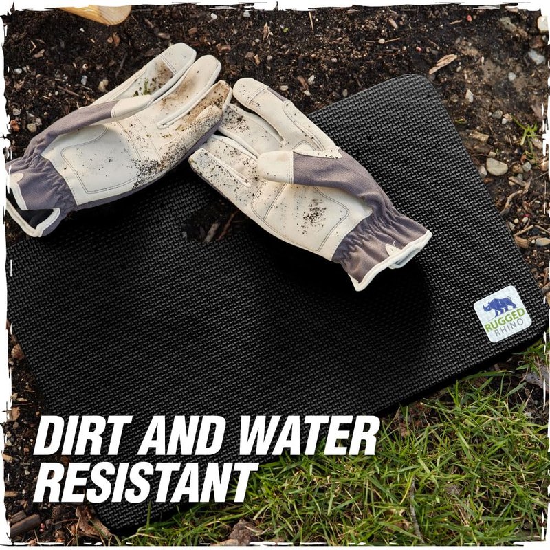 RUGGED RHINO Heavy Duty Patent Pending Kneeling Pad, Shock Absorbent Thick Knee Pads, Holds Up to 300 lbs, Protect Knees from Hard Concrete Surfaces, For Mechanics, Yard Gardening, Gym, Onyx Black