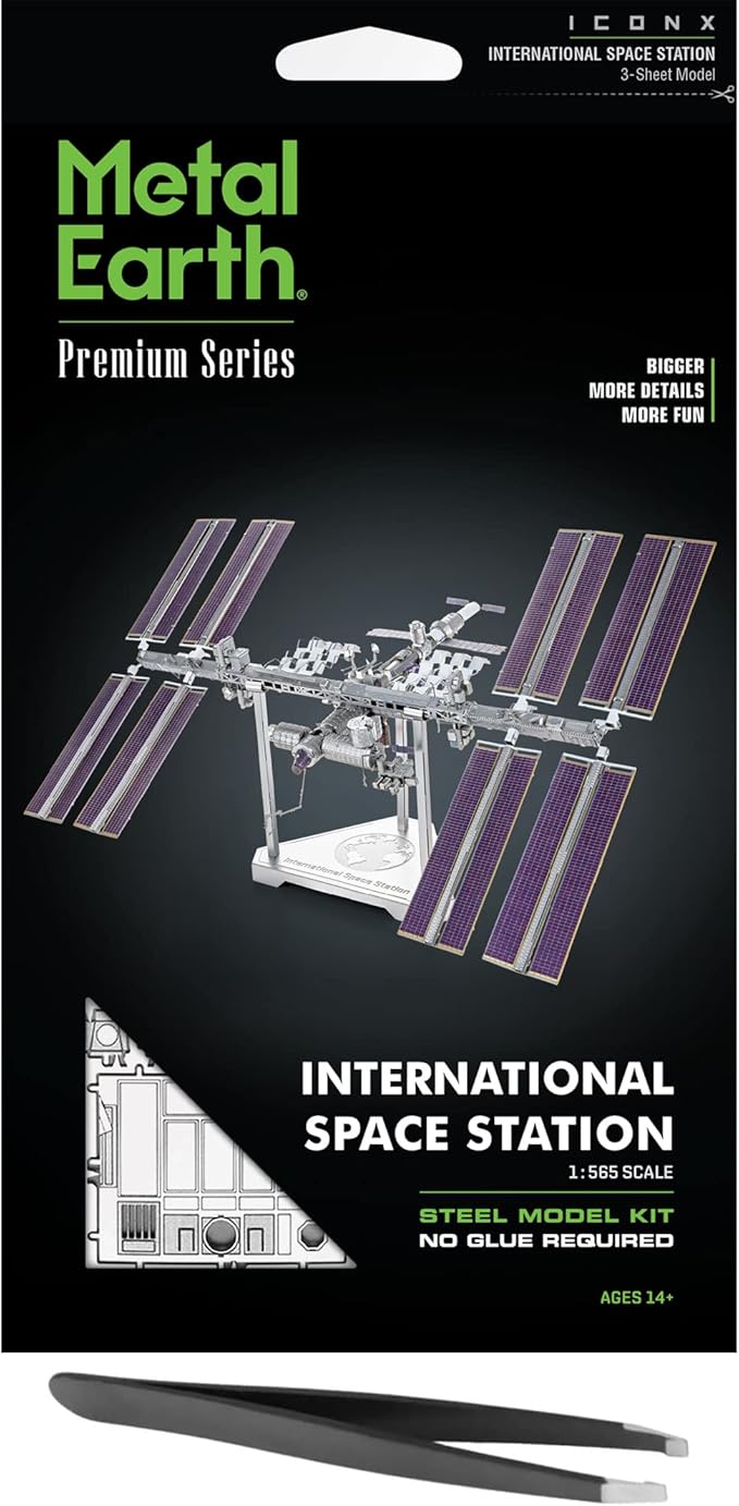Metal Earth Fascinations Premium Series International Space Station 3D Metal Model Kit Bundle with Tweezers