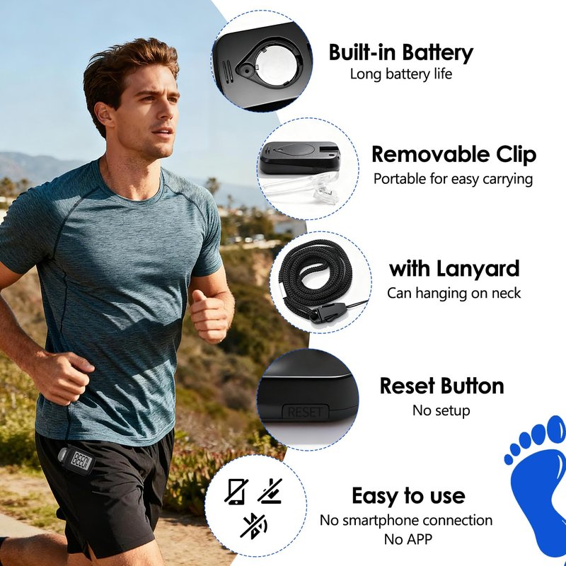 4 Pack Pedometer for Walking, Simple Step Counter 3D Pedometer with Removable Clip and Lanyard, Step Tracker with Large Digital Display, Accurate Step Tracking for Men Women Kids