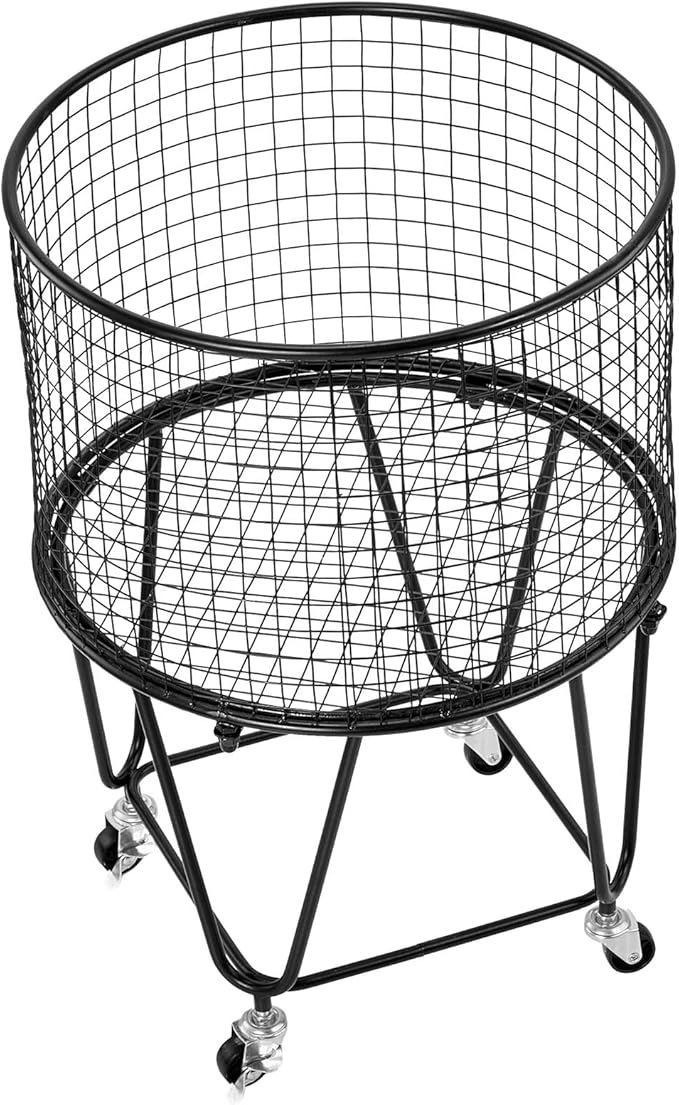 VEVOR Laundry Basket with Wheels, Metal Storage Cart Deep Set Rolling Mesh Laundry Hamper, 60 LBS Large Load Capacity, 17" x 17" x 24", Black