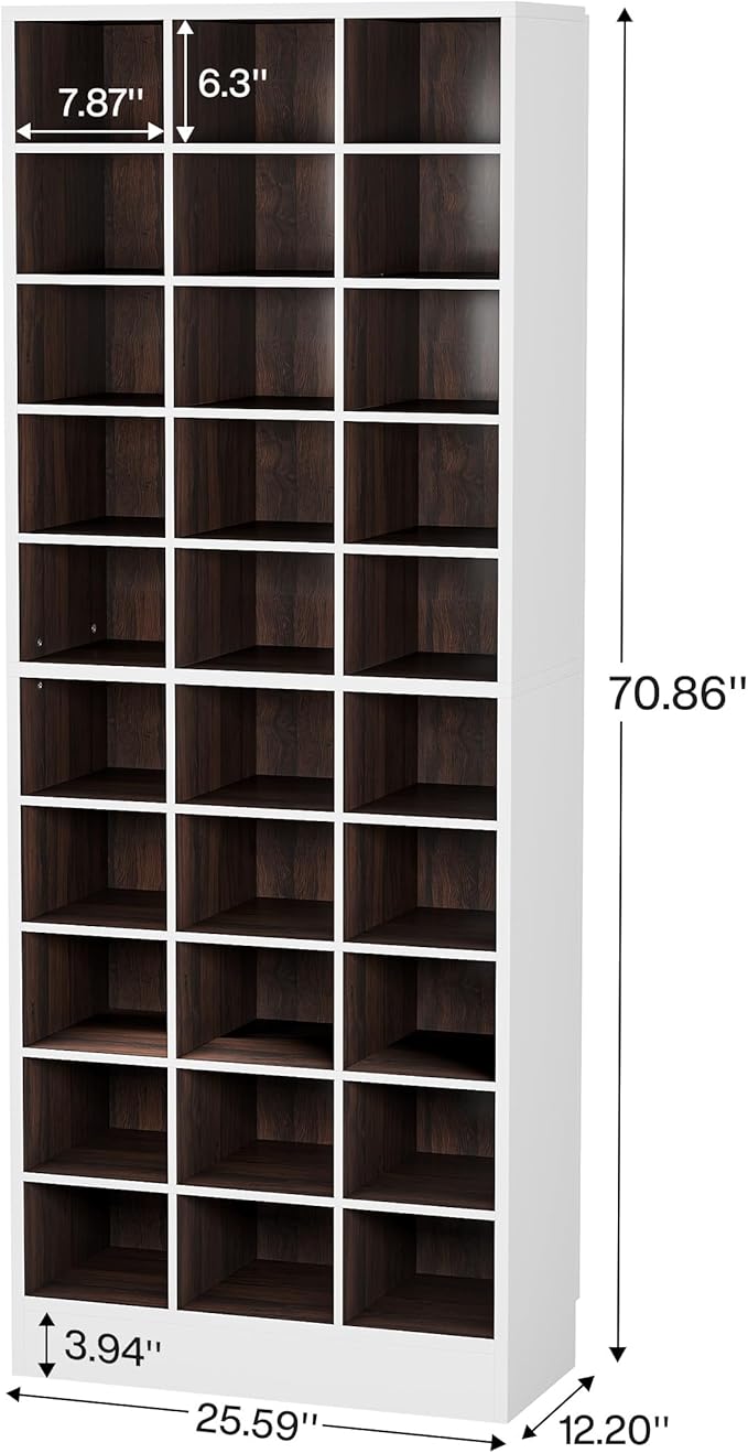 Tribesigns 10-Tier Shoe Storage Cabinet Set of 2, White and Brown Wooden Shoe Rack with 30 Cubbies, Freestanding Tall Entryway Shoe Organizer for Closet, Entryway, Living Room