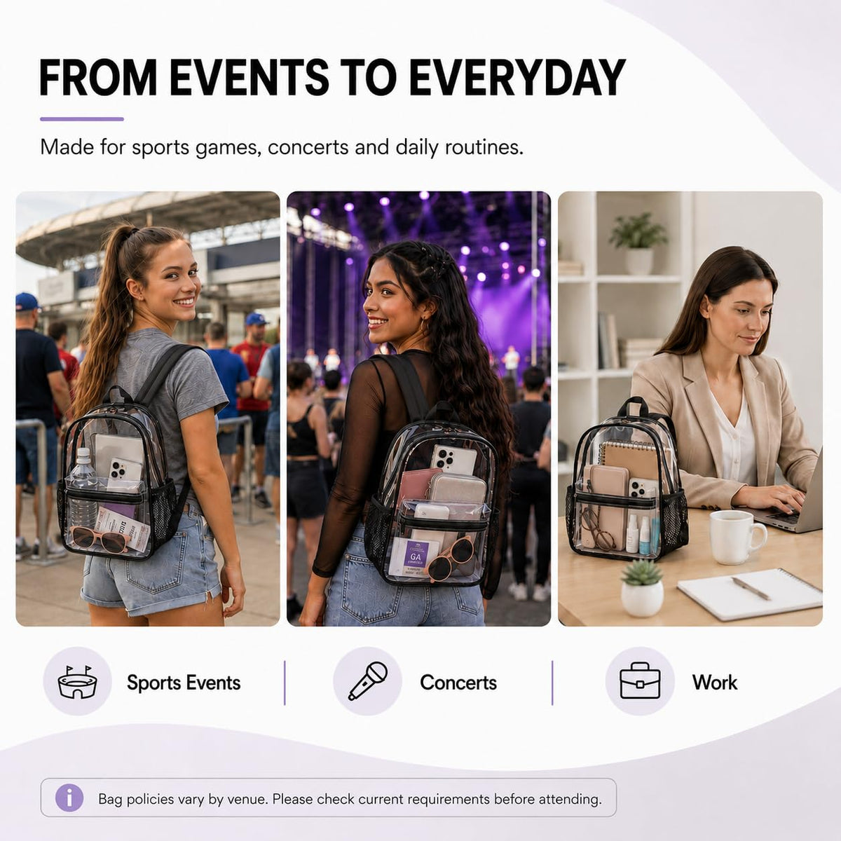 BTOOP Mini Clear Backpack for Stadium Events, 12 x 9 x 5 Inch Transparent PVC Bookbag, Fits Within Common 12x12x6 Stadium Bag Limits, for Concerts, Festivals, Women and Teens