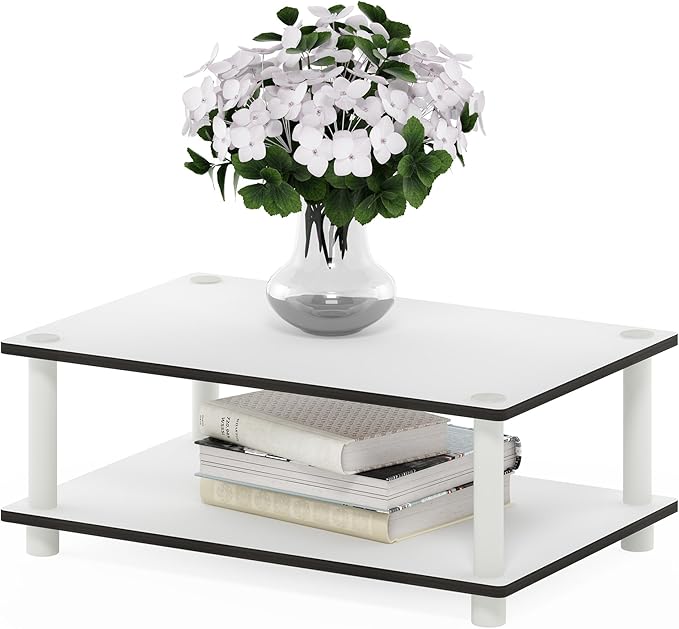 Furinno JUST Coffee Table, 2-Tier Modern Coffee Table with Open Shelf, Toolless Assembly Side Table, for Living Room, Bedroom, Home Office, Plain White