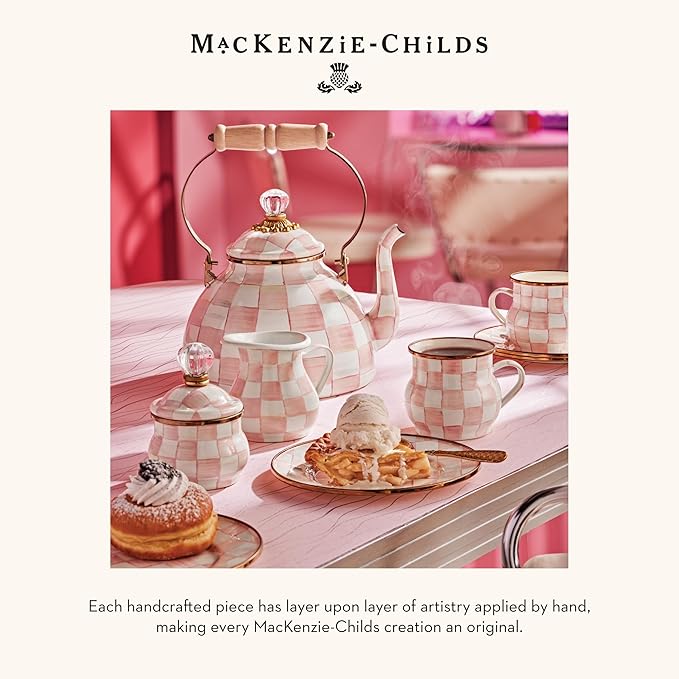 MACKENZIE-CHILDS Checkered Enamel Serving Bowl for Entertaining, Everything Bowl, Rosy Check