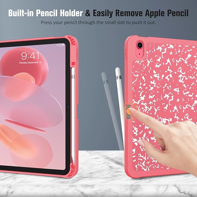 Fintie SlimShell Case for iPad (A16) 11th Generation 11 Inch (2025), iPad 10th Generation 10.9 Inch (2022) - Flexible Soft TPU Stand Back Cover with Pencil Holder, Composition Book Pink