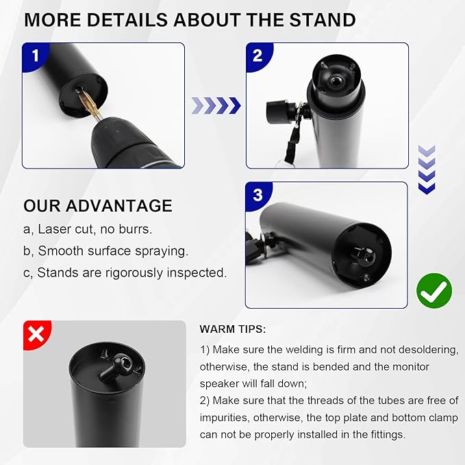 Pair of Studio Monitor Stands Desk Clamp Speaker Stands 0-12°Tilt Height Adjustable with Cable Management