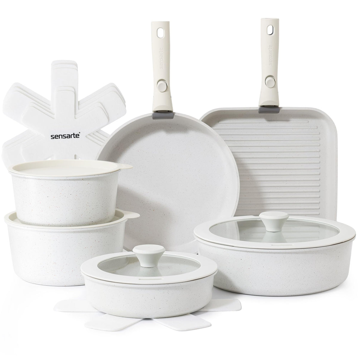 SENSARTE 24 Piece Nonstick Detachable Handle Pots and Pans Set Black