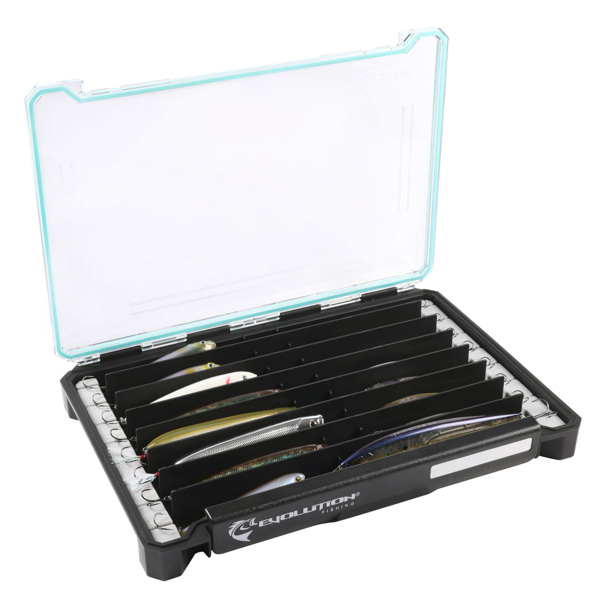 Evolution Fishing BallistiX Twitch Tackle Tray - Waterproof, Jerkbait & Topwater Tackle Storage Box, Anti-Corrosion, One Hand Latch, Clear Lid, Lure Box