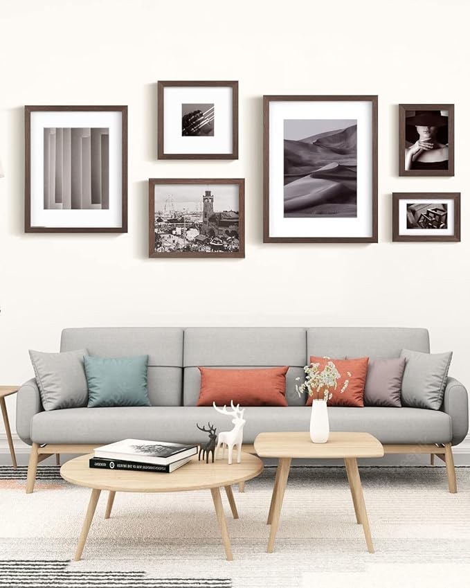 Egofine 11x14 Picture Frame Made of Solid Wood with Plexiglass, Display Pictures 5x7/8x10 with Mat or 11x14 Without Mat for Tabletop and Wall Mounting, Rustic Brown