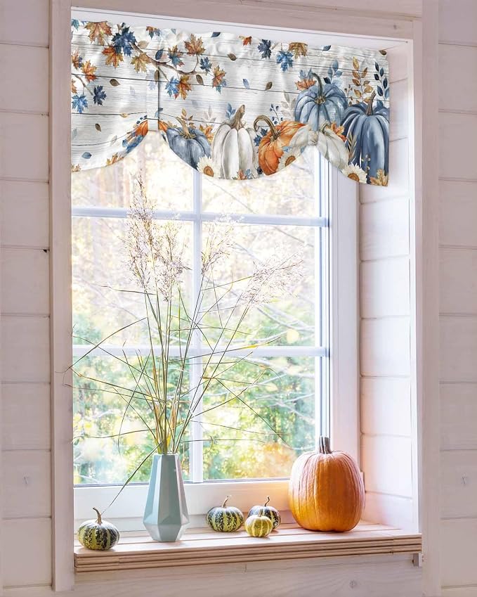 Thanksgiving Pumpkin Tie Up Valance Curtains