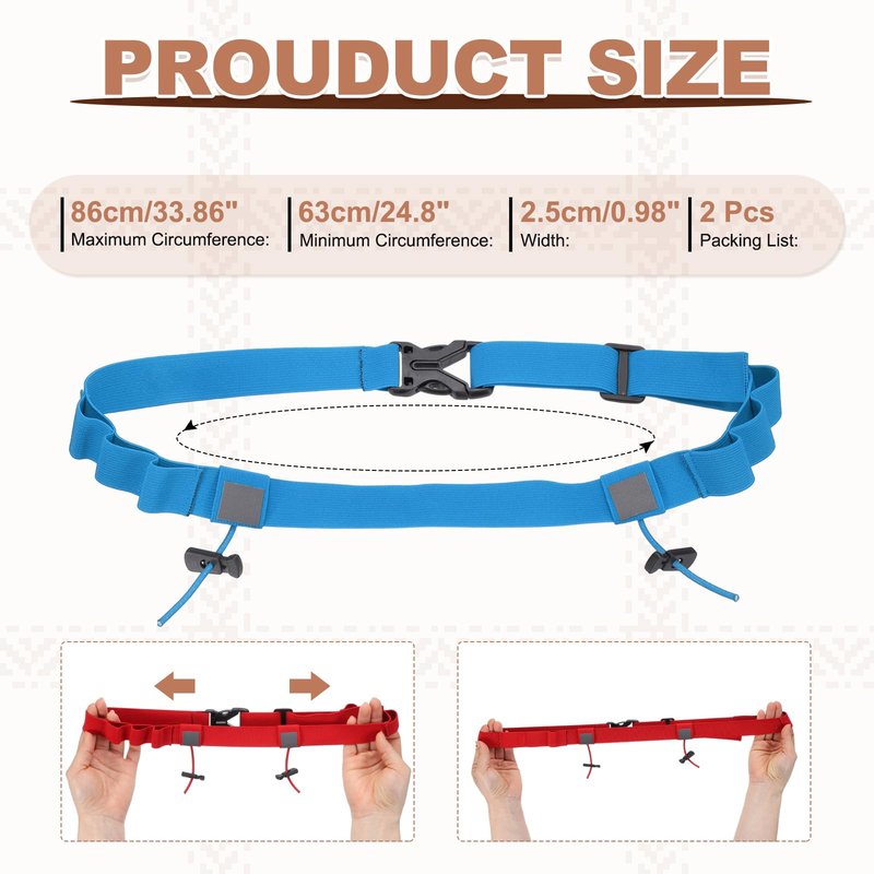 YELARXI Bib Belt, Race Belt Triathlon Running Number Holder Elastic Comfortable with 6 Gel Loops, Sport Race Bib Holder 2Pcs, Sky Blue for Runners/Marathon/Cycling