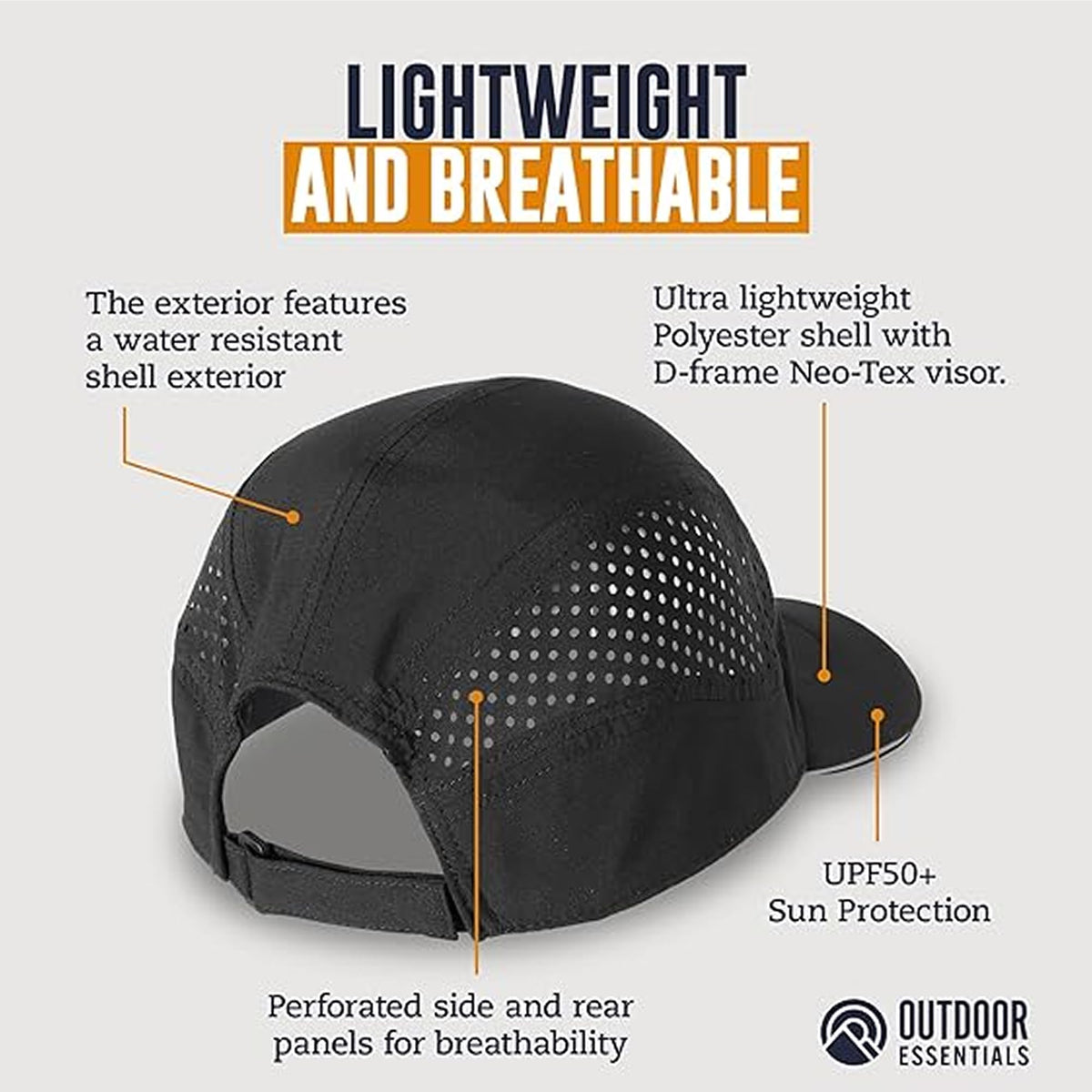 OutdoorEssentials Running Hat - Breathable Running Hats for Women & Men - Jogging Exercise Hiking Cap - Trail Baseball Tennis Black
