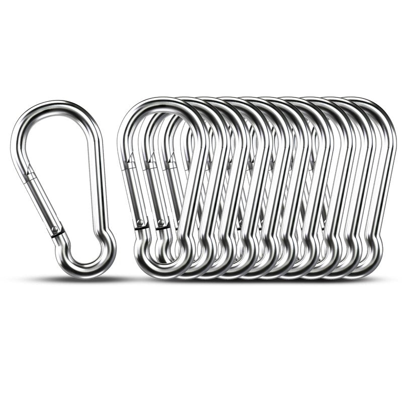 Small Carabiner Clip Hooks, 10pcs 1.57 inch Carabiners Heavy Duty, 304 Stainless Steel Spring Snap Hook Fits Camping Hiking, Metal Clips for Rope Chain Keychain Keys Rings