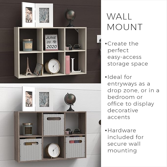 ClosetMaid 5430 Mini 6-Cube Desktop or Wall Mount Organizer, Bleached Walnut