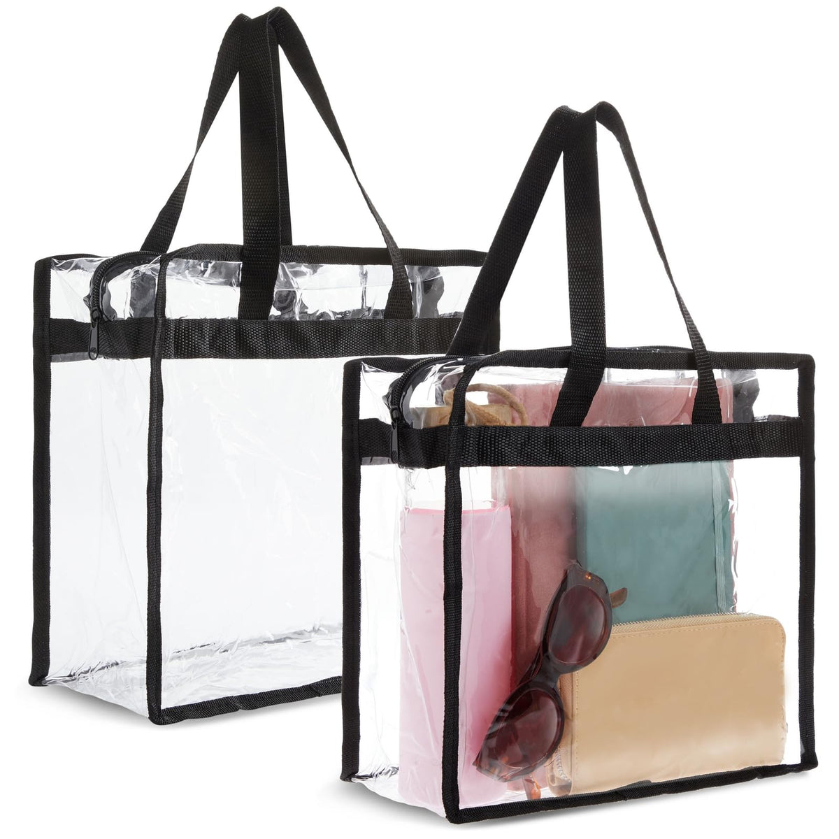Juvale Stadium Approved Clear Tote - Venue Entry Ready Clear Stadium Bag - PVC Waterproof & Zipper on Plastic Tote Bag - Transparent Purses for Women - 4 Pack, 12 x 6 x 12 in