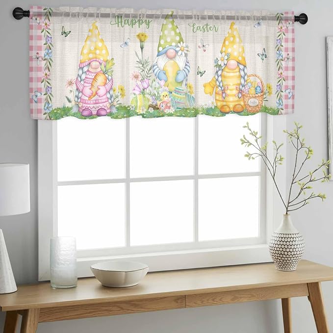 Easter Sheer Valances for Windows 42"x12", Light Filtering Kitchen Curtains
