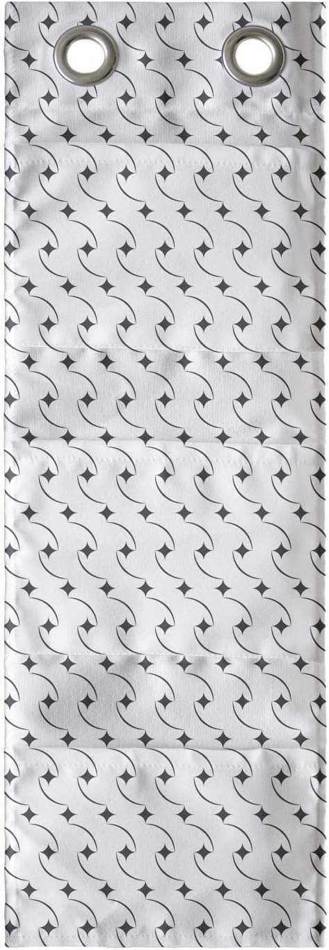 Ambesonne Abstract Hanging Pocket Organizer, Regular Basic Arcs Repetitive Curves and Mini Items Ornate Classic Design, Printed Polyester Storage Bag with Pockets, 9" x 27", Dark Grey and White