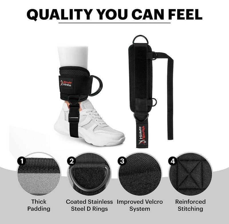Ultimate Ankle Strap for Cable Machines - Neoprene Padded Ankle Wrist Cuffs D-Ring Glute Kickback Booty Workouts, Leg Extension & Hip Abductors (Single)