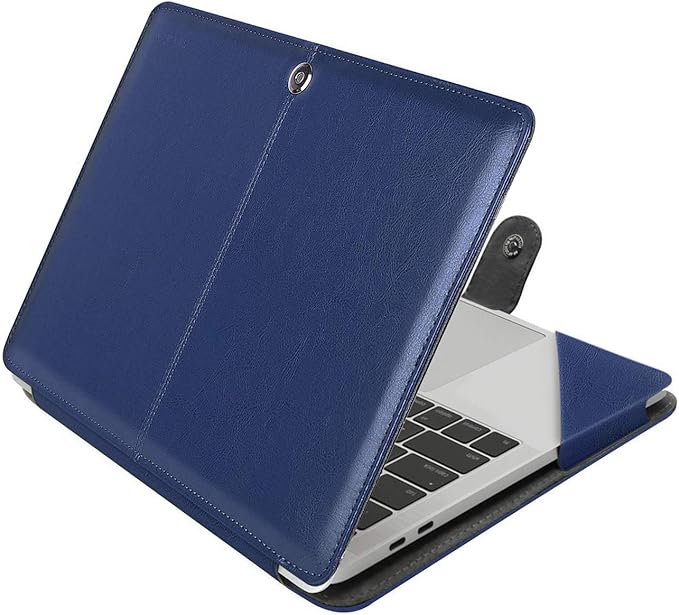 MOSISO Case Compatible with MacBook Air 13.6 inch M4 M3 M2 2025-2022 /Air 13 M1 2022-2018 /Pro 13 inch M2 M1 2025-2016, PU Leather Portfolio Protective Stand Cover, Navy Blue